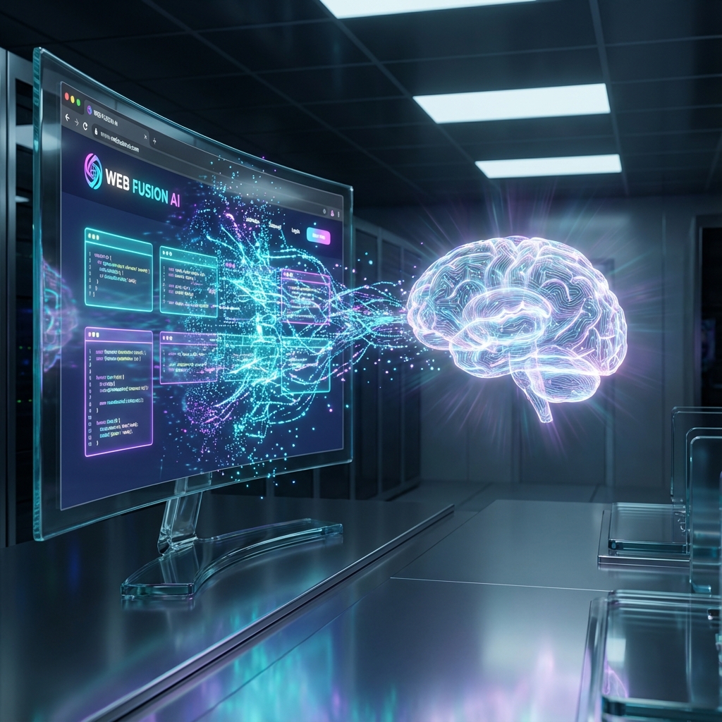 Interface de site se fundindo com inteligência artificial